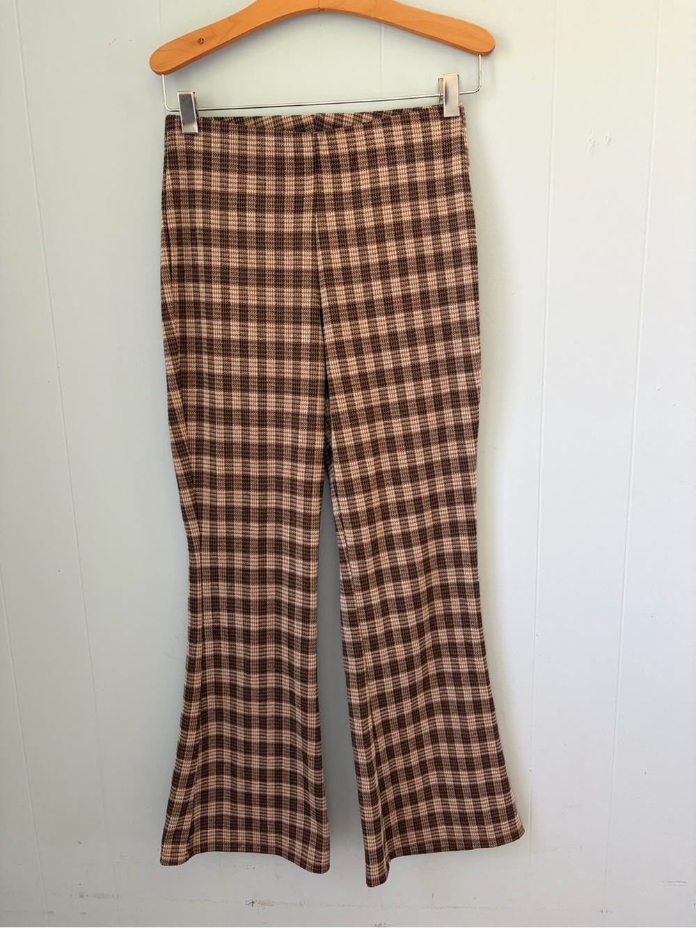 Cozy Fall Junior’s love on a hanger Brown & Cream Plaid Flare Stretch Pants 3
